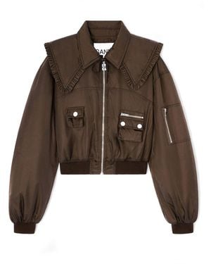 Ganni Chocolate Duchesse Bomber Zip - Brown