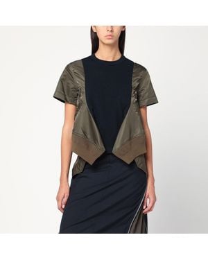 Sacai Kaki Cotton And Nylon T-Shirt - Black