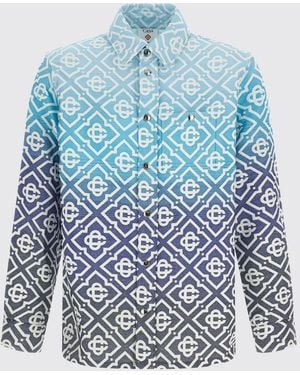 CASABLANCA Cotton Blend Shirt Jacket With Logo - Blue