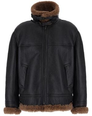 Saint Laurent Jacket Shearling-Lined Leather Coat - Black