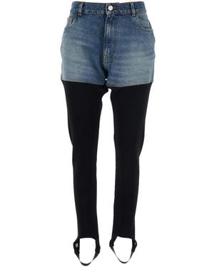 Coperni Ribbed Leggings With Back Logo Plaque - Blue