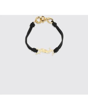 Saint Laurent Cassandre Leather And Brass Bracelet - Blue