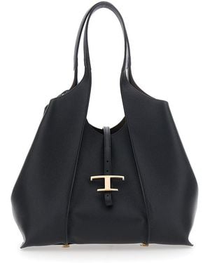Tod's Shoulder Bag With Two Top Handles And T Plaque On The Front - Black