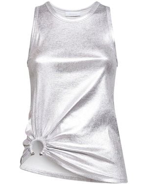Rabanne Foil Ribbed Jersey Tank Top With Piercing - White