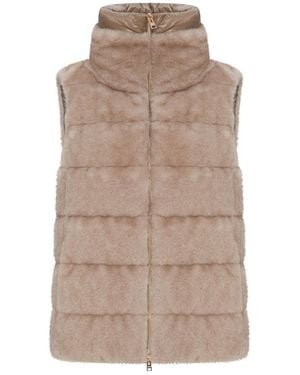 Herno Eco-Fur Sleeveless Jacket With Zip - Natural
