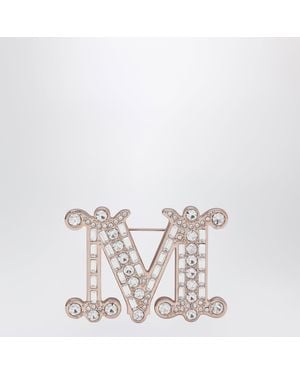 Max Mara Monogram Brooch With Micro Crystals - White