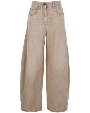 Brunello Cucinelli Jeans With Five-Pocket Design And Patch Logo On The Back - Natural