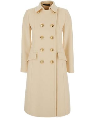 Gucci Double-Breasted Coat With Classic Collar And Jewel Buttons - Natural