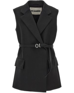 Jil Sander Belt Wool Vest - Black