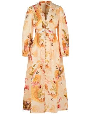 Zimmermann 'Plunge' Low-Cut Linen Dress - Multicolor
