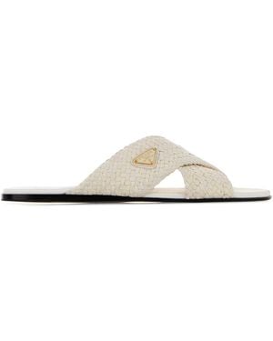 Prada Woven Slides - White