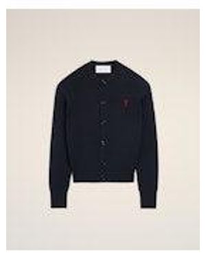 Ami Paris Crewneck Cardigan With Ami De Coeur - Blue