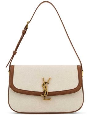 Saint Laurent Sand Canvas Solferino Shoulder Bag - White