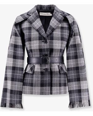 Dior Checkered Belted Removable Scarf Jacket in Black | Lyst