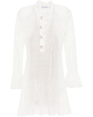 Self-Portrait Pointelle Knit Mini Dress - White