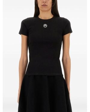 Marine Serre Logo Cotton T-Shirt - Black