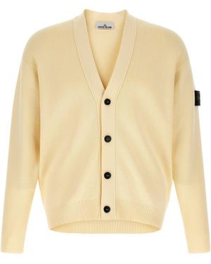 Stone Island Knitted V Neck Cardigan - Natural