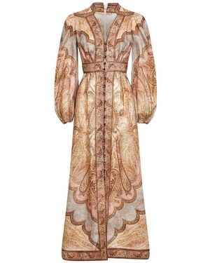 Zimmermann Tapestry-Print Linen Wanderlust Midi Dress - Natural