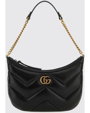 Gucci Gg Marmont Matelasse Nappa Hobo Shoulder Bag With Monogram - Black