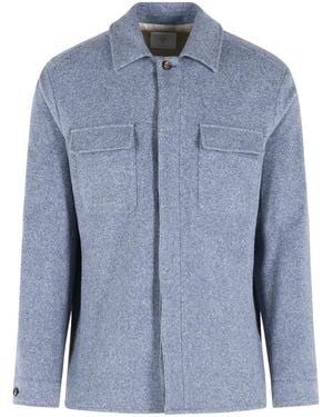 Eleventy Light Cotton And Wool Overshirt - Blue
