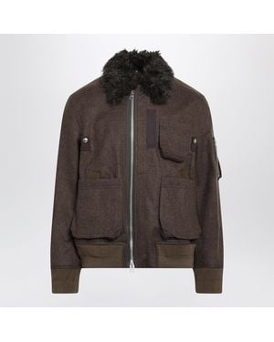 Sacai Melton Wool Blouson Jacket - Brown