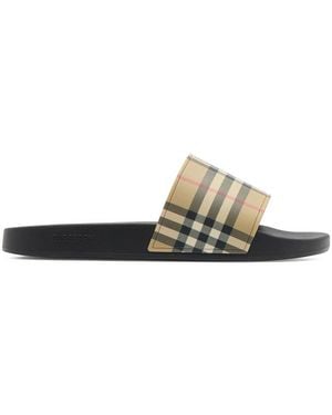 Burberry Slippers With Check Print Band - White