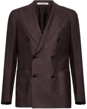 Tagliatore Dark Silk And Wool Vesuvio Double-Breasted Blazer - Brown