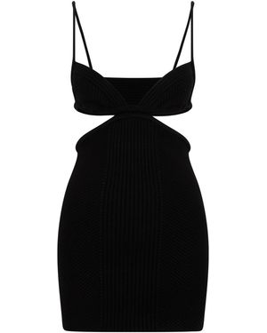 Off-White c/o Virgil Abloh Plunging Neckline Cut-Out Ribbed Mini Dress - Black