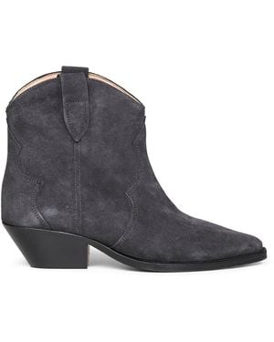 Isabel Marant Washed Suede Dewina Western Ankle Boots - Blue