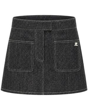 Courreges Two-Pocket Denim Tweed Miniskirt - Black