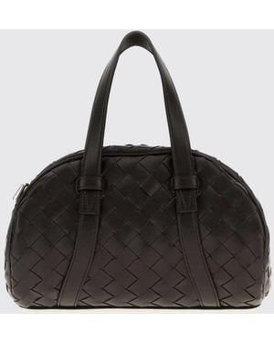 Bottega Veneta Intrecciato Leather Bowling Bag With Double Handle And Zip Closure - Black