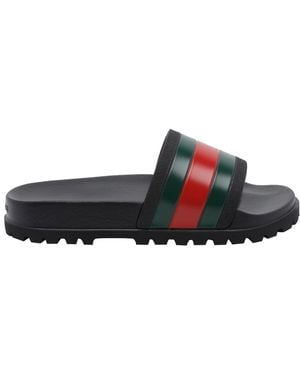 Gucci Web Rubber Sandals - Black