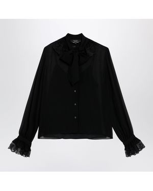 Gucci Lightweight Silk Georgette Shirt With Lace - Black