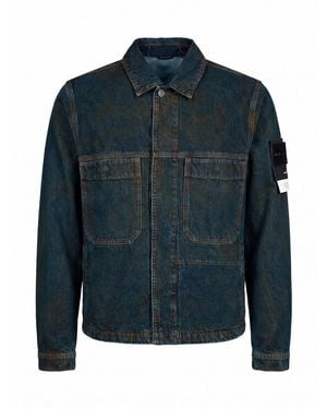 Stone Island 'Laser Pigment Denim' Biker Jacket - Blue