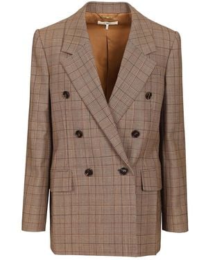 Chloé Tailored Double-Breasted Checked Wool Jacket - Brown