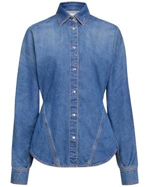 Alaïa Pointed-Collar Curved Denim Shirt - Blue
