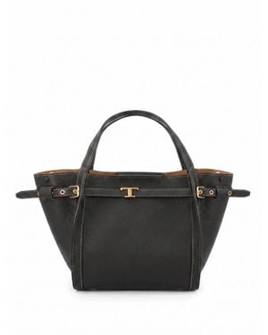 Tod's Mini T Signature Leather Shopping Bag - Black