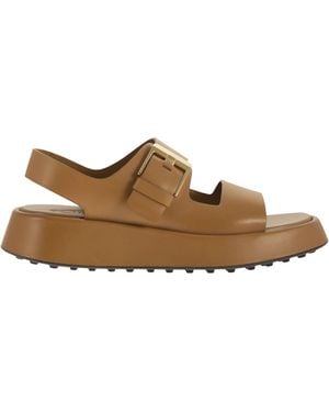 Tod's Leather Sandal With Buckle - Brown