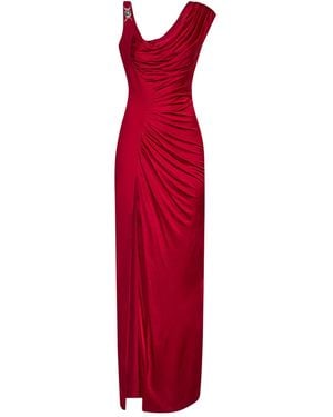 Versace Liquid Jersey Draped Long Dress - Red