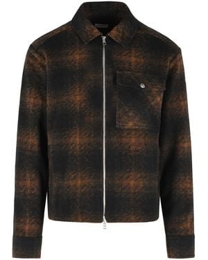 Moncler And Check Wool Blend Jersey Zip Shirt - Black
