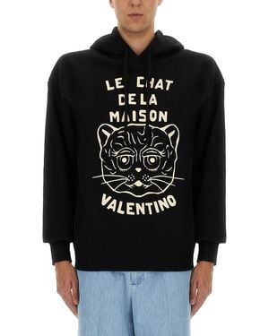 パーカー・フーディ Valentino Cotton Crewneck Sweatshirt With Patch Valentino COTTON HOODED SWEATSHIRT WITH VG PATCH | REVERSIBLE