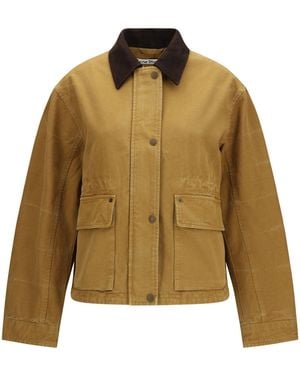 Acne Studios Canvas Jacket With Leather Collar - Natural