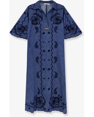 Zimmermann Aster Long Denim Dress With Contrasting Embroidery - Blue