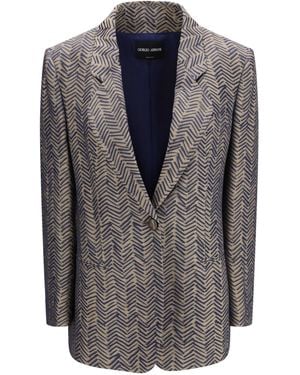 Giorgio Armani Single-Breasted Jacket Cchevron Jacquard Viscose - Gray