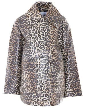 Ganni Laminated Leopard Jacket - Gray