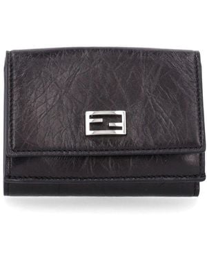 Fendi Mini Trifold Leather Wallet - Black