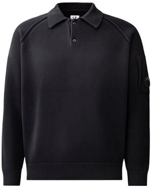C.P. Company Lens-Detail Ribbed Polo Shirt - Blue