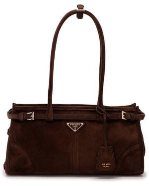 Prada Bonnie Medium Suede Bag - Brown