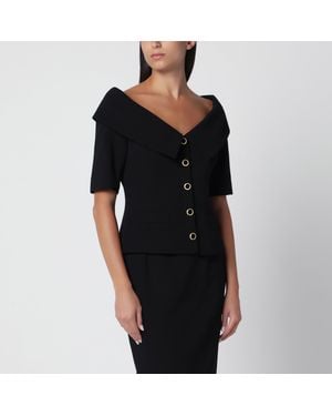 Alessandra Rich Off-Shoulder Wool Crãªpe Jacket - Black