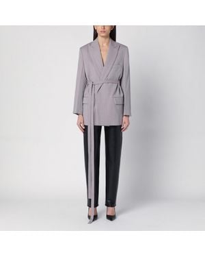 Victoria Beckham Light Wool Jacket With Belt - Gray